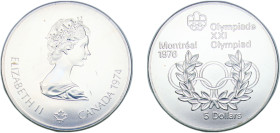 Canada Commonwealth 1974 5 Dollars - Elizabeth II (Olympic Rings and Wreath) Silver Ottawa Mint (104684) 24.3g BU Ch RC-1408a Ch RC-1408b KM 89