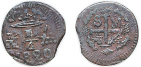 Colombia City of Santa Marta Colombian states 1820 ¼ Real Copper 1.88g VF KM B4 Hernández 11