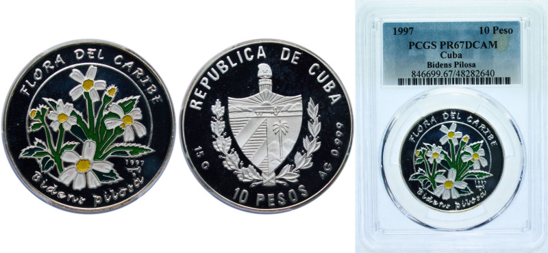 Cuba Second Republic 1997 10 Pesos (Bidens Pilosa) Silver (.999) Havana Mint 15g...