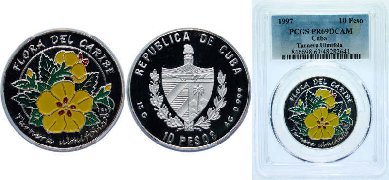 Cuba Second Republic 1997 10 Pesos (Turnera Ulmifolia) Silver (.999) Havana Mint...