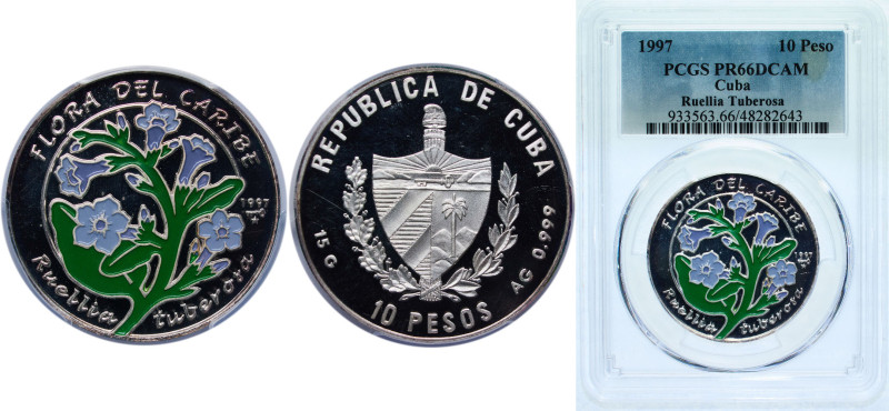 Cuba Second Republic 1997 10 Pesos (Ruellia tuberosa) Silver (.999) Havana Mint ...