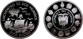 Ecuador Republic 1991 5000 Sucres (Ibero-American Series) Silver (.925) (50000) 27g PF KM 95 Schön 89