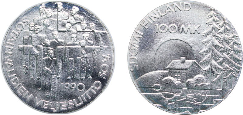 Finland Republic 1990 P 100 Markkaa (Disabled Veterans Organization) Silver (.83...