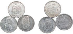 France 19th Century 5 Francs (3 Lots) Silver VF