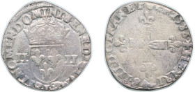France Kingdom 1586 T ¼ Écu - Henri III Silver (.917) Nantes Mint (297788) 9.29g VF Dy royales 1133
