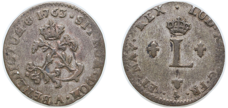 France Kingdom 1763 A 1⁄60 Ecu - Louis XV (Sou Marque/Double Sol) Billon (.208 s...