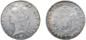 France Kingdom 1765 L 1 Écu - Louis XV Silver (.917) Bayonne Mint 28.95g AU Dy royales 1680 GadR 322 Dav ECT 1331 KM 512 Ciani 2122 KM 512.12