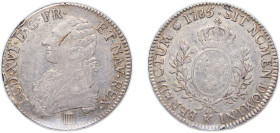 France Kingdom 1785 K 1 Écu - Louis XVI Silver (.917) Bordeaux Mint (185000) 29.01g VF Dy royales 1708 GadR 356 KM 564 Ciani 2187