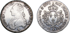 France Kingdom 1791 A 1 Écu - Louis XVI Silver (.917) Paris Mint (1756000) 29.3g VF Mount Removed Dy royales 1708 GadR 356 KM 564 Ciani 2187