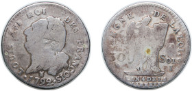 France Kingdom 1792 I 30 Sols - Louis XVI (FRANÇOIS) Silver (.666) Limoges Mint 9.69g VF Dy royales 1720 Gad 39 KM 606 Ciani 2241