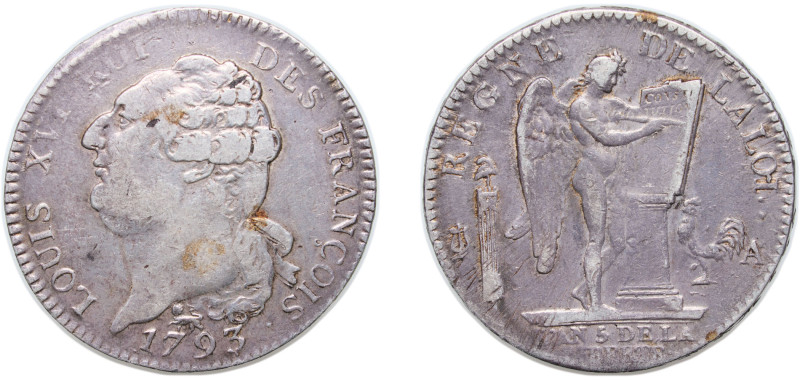 France Kingdom 1793 A 1 Écu - Louis XVI (FRANÇOIS) Silver (.917) Paris Mint (180...