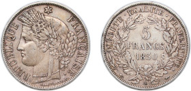 France Second Republic 1850 A 5 Francs Silver (.900) Paris Mint (14542699) 24.82g XF F 327 KM 761.1 Gad 719