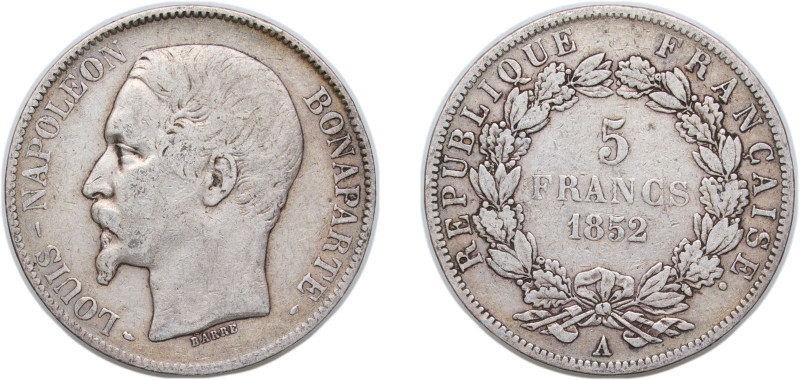 France Second Republic 1852 A 5 Francs - Louis-Napoléon Bonaparte Silver (.900) ...