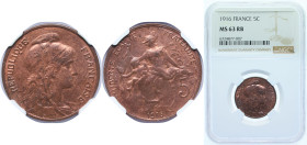 France Third Republic 1916 5 Centimes Bronze Paris Mint (41531365) 5g NGC MS 63 RB F 119 Gad 165 KM 842 Schön 182 GEM 14.10 / 14.11 / 14.15 / 14.19 / ...