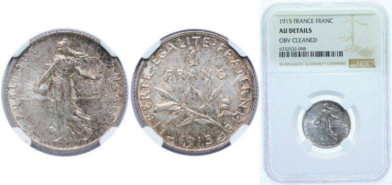 France Third Republic 1915 1 Franc Silver (.835) Paris Mint (47955158) 5g NGC AU...