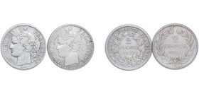 France Third Republic 1871-1872 K 2 Francs (2 Lots) Silver (.835) Bordeaux Mint VF KM 817 Gad 530 F 265