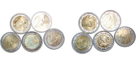 France European Union 21th Century Bimetallic 2 Euros (5 Lots) UNC