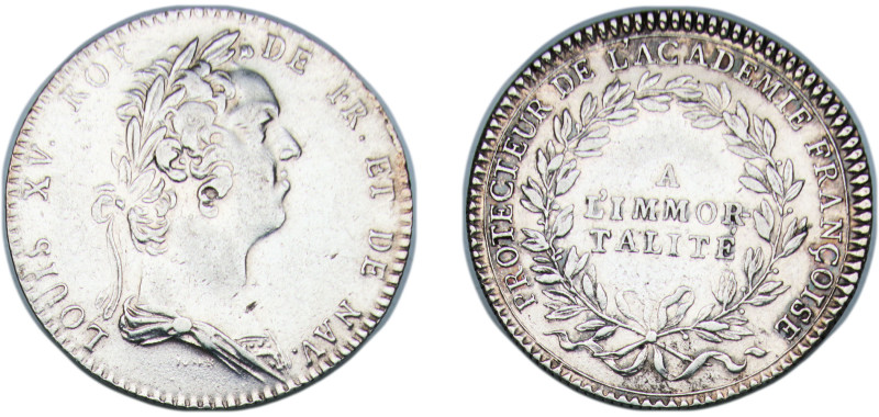 France Kingdom ND Jeton - Louis XV (Académie française) Silver 7.98g VF F 4377a...