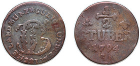 Germany Duchy of Jülich-Berg Holy Roman Empire 1794 PR ½ Stüber - Charles Theodor Copper 5.84g VF KM 206