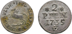 Germany Principality of Brunswick-Wolfenbüttel Holy Roman Empire 1735 2 Pfennig - Ferdinand Albert II Silver 0.6g AU KM 852 Welter 2690