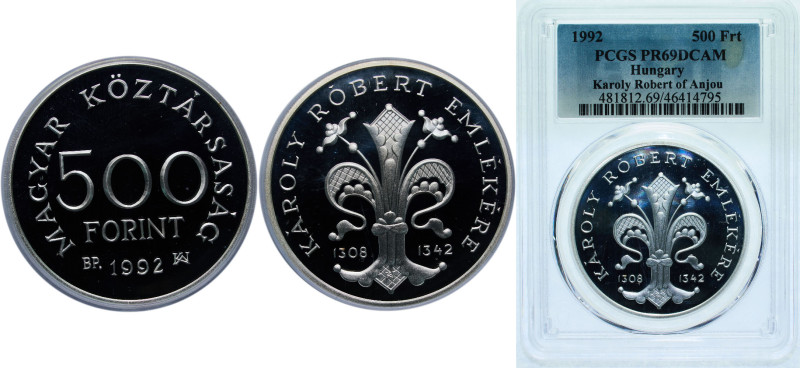 Hungary Republic 1992 BP. 500 Forint (Károly Róbert of Anjou) Silver (.900) Buda...