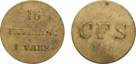 Iceland 1846 16 Skilling (C. F. Siemsen) Brass 3.1g AU KM Tn9