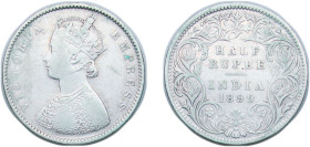 India India - British Raj 1899 B incuse ½ Rupee - Victoria Silver (.917) Bombay Mint 5.74g VF KM 491