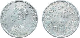 India India - British Raj 1900 C incuse 1 Rupee - Victoria Silver (.917) Calcutta Mint (5290591) 11.65g AU KM 492