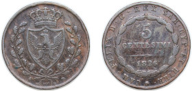 Italy Kingdom of Sardinia Italian states 1826 L 5 Centesimi - Carlo Felice Copper (32177088) 9.39g VF MIR 1040b,c KM 19/127.2 Biaggi 131
