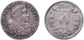 Italy Kingdom of Naples Italian states 1692 AG-A 1 Tari - Carlos II Silver 4.26g AU KM 117 MIR 300