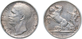 Italy Kingdom 1929 R 10 Lire - Vittorio Emanuele III Silver (.835) Rome Mint 9.95g VF KM 68