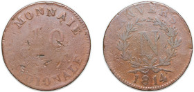 1814 10 Centimes - Napoleon I (Antwerp; Siege Coinage) Bronze (18000) 23.51g VF F 130A F 130B KM 5