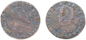 Low countries feudal Spanish possession 1575 jeton 1575 Philip II of Spain and Anna of Austria Copper Bruges Mint 4.41g VF