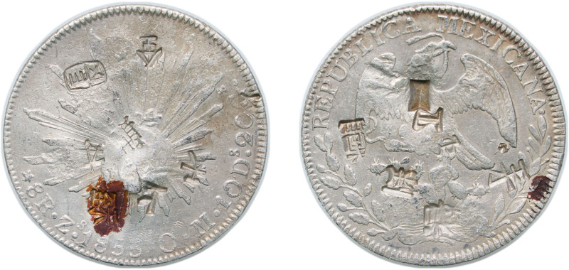 Mexico Federal Republic 1855 Zs OM 8 Reales Silver (.903) Zacatecas Mint 26.64g ...