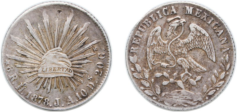 Mexico Federal Republic 1878 Ho JA 8 Reales Silver (.903) Hermosillo Mint (45100...