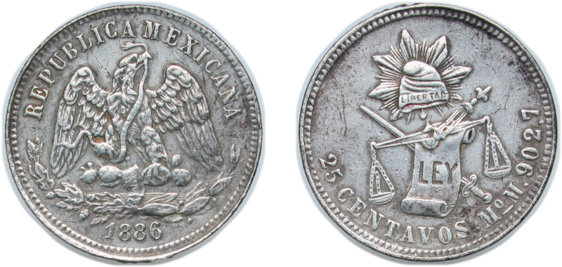 Mexico Federal Republic 1886 Mo M 25 Centavos Silver (.903) Mexico City Mint (43...