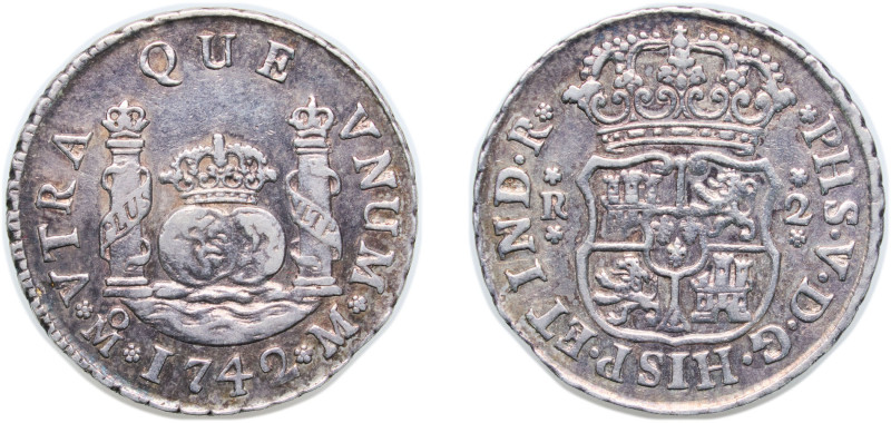 Mexico Spanish colony 1742 Mo M 2 Reales - Felipe V Silver Mexico City Mint 6.72...