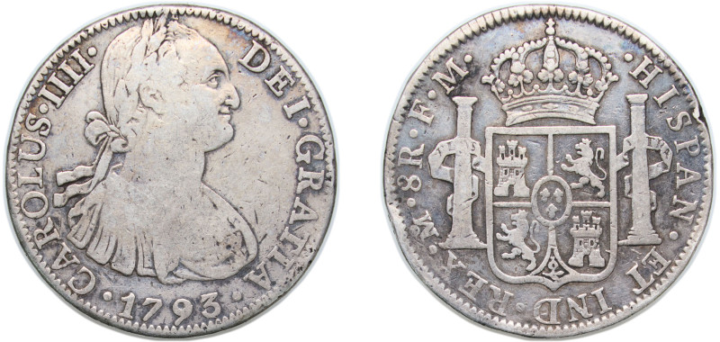 Mexico Spanish colony 1793 Mo FM 8 Reales - Carlos IV Silver (.903) Mexico City ...