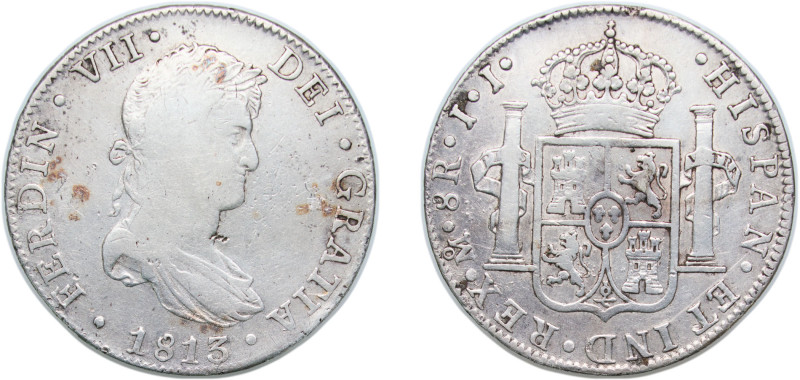 Mexico Spanish colony 1813 Mo JJ 8 Reales - Fernando VII Silver (.903) Mexico Ci...