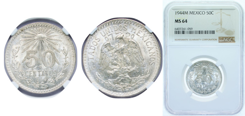 Mexico United Mexican States 1944 M 50 Centavos Silver (.720) Mexico City Mint (...