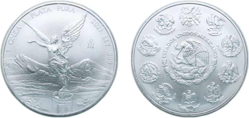 Mexico United Mexican States 2021 Mo 1 Onza "Libertad" Silver (.999) Mexico City...