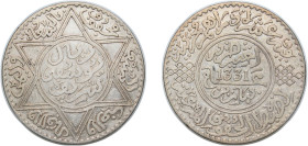 Morocco Sultanate AH 1331 (1913) 10 Dirhams / 1 Rial - Yusuf Silver (.900) Paris Mint (4217549) 24.85g VF Y 33