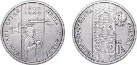 Poland Third Republic 2004 MW 20 Zlotys (In Memory of Victims in Łódź Ghetto) Silver (.925) (oxidized) Warsaw Mint (64000) 28.5g BU Y 498