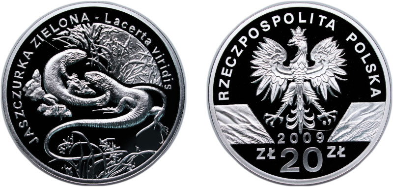 Poland Third Republic 2009 MW 20 Zlotys (Jaszczurka zielona (Lacerta viridis)) S...