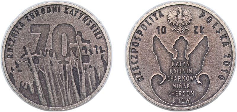 Poland Third Republic 2010 MW 10 Zlotys (Massacre of Katyń) Silver (.925) Warsaw...