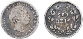 Portugal Kingdom 1854 200 Réis - Pedro V Silver (.917) Lisbon Mint (292000) 4.85g VF KM 491 Gomes P5 04