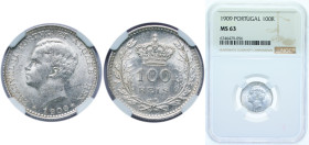 Portugal Kingdom 1909 100 Réis - Manuel II Silver (.835) Lisbon Mint (6363000) 2.5g NGC MS 63 KM 548 Gomes E2 02