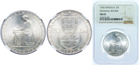 Portugal Second Republic 1953 20 Escudos (Financial Renewal) Silver (.835) Lisbon Mint (1000000) 21g NGC MS 65 KM 585 Gomes R 49