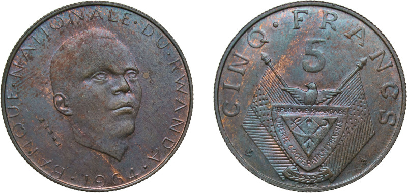 Rwanda Republic 1964 5 Francs (Pattern; copper-nickel) Essai Copper-nickel 5.8g ...