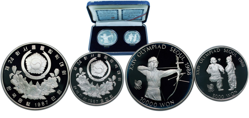 South Korea Republic 1987 Won Set (2 Lots, Olympic Games 1988 in Seoul) Silver (...